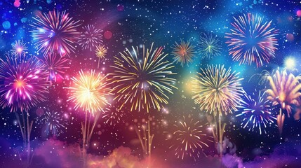 Colorful Fireworks Exploding in the Night Sky for Celebration, Generative AI