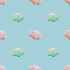 Colorful shell pattern design in watercolor style for fabric and packaging