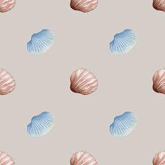 Seamless watercolor shell pattern for textile and wrapping paper design