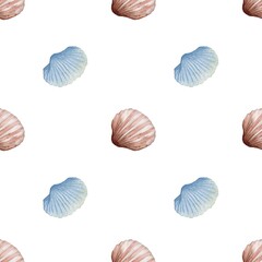 Seamless watercolor shell pattern design for textile and wrapping paper