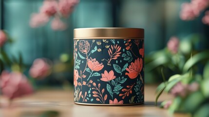 Calming Bedtime Tea Tin Mockup with Botanical Patterns