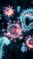 virus cells immune resistance concept. Microscopic view of a virus with intricate details and vibrant colors.