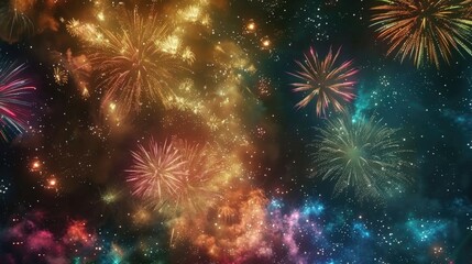 Colorful Fireworks Exploding in the Night Sky for Celebration, Generative AI