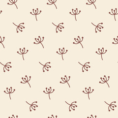 Hand drawn Herb with Seeds Seamless pattern. Doodle botanical illustration. Cartoon berry print. Vector