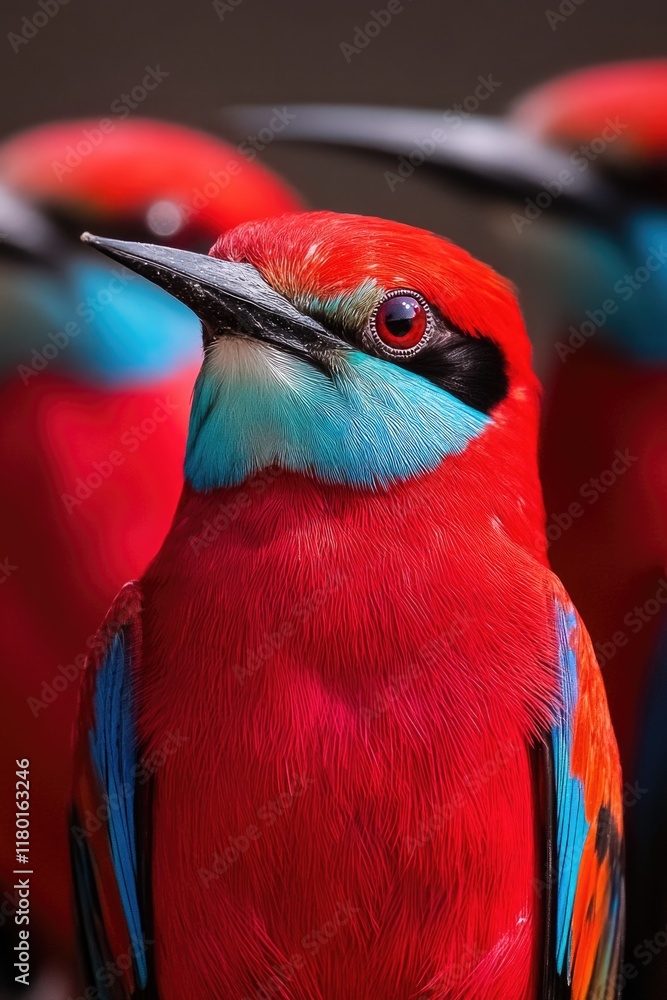 Poster a close-up shot of a vibrant bird with a distinctive black beak