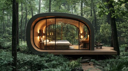 Luxury sleep retreat cabin ad mockup with serene surroundings