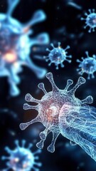 Obraz premium virus cells immune resistance concept. Microscopic view of viral particles in a digital illustration.