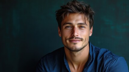 Obraz premium Portrait of a Handsome Man with a Calm and Serene Expression