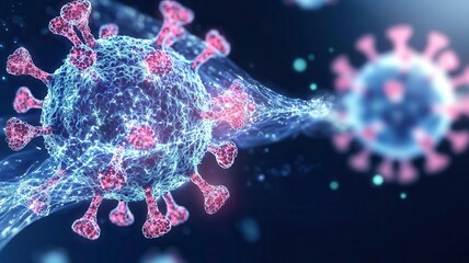 virus cells immune resistance concept. Microscopic view of a virus with colorful, intricate details.