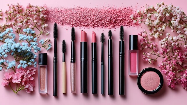Pretty Pink Makeup Collection with Flowers