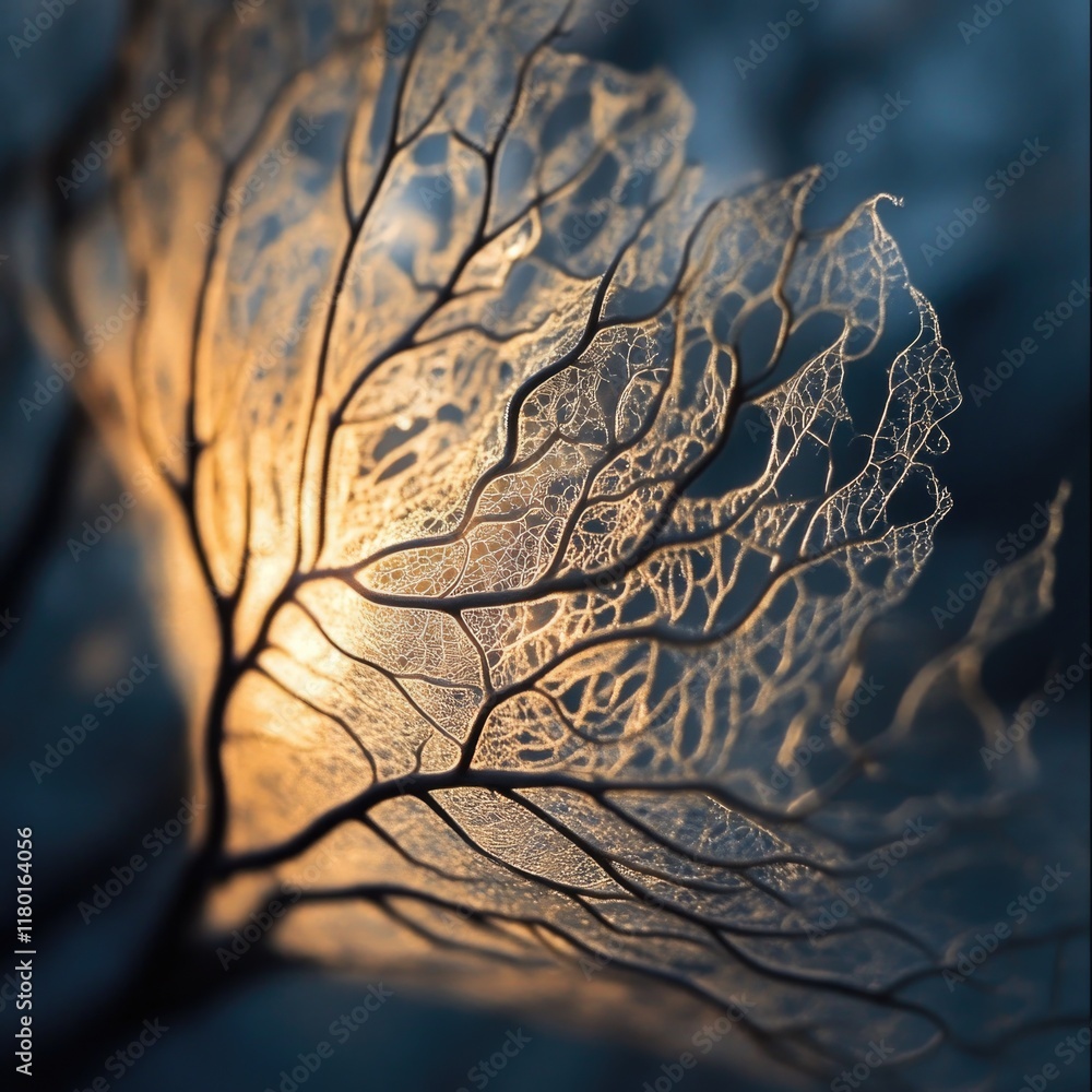Poster A close-up view of a single leaf with the sun shining through from behind, creating a warm and inviting atmosphere