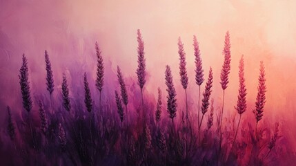 Abstract lavender stems dissolve into mist in calming hues