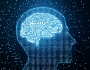 Abstract Concept of Artificial Intelligence with a Glowing Binary Brain