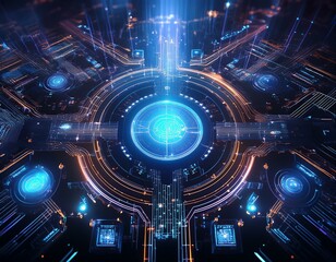 Fototapeta premium Futuristic AI Interface with Glowing Data Streams and Holographic Projections