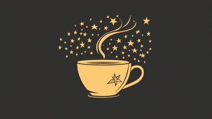 Obraz premium Herbal tea cup icon with starshaped steam in modern style