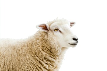 Obraz premium A close-up shot of a sheep's face on a white background