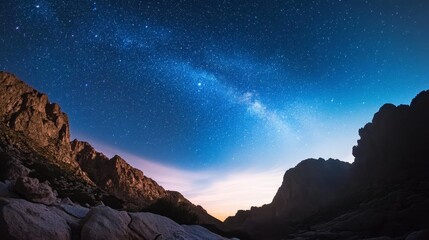 Serene Night Sky, a vast dark blue expanse adorned with countless stars, evoking tranquility and the infinite beauty of the universe