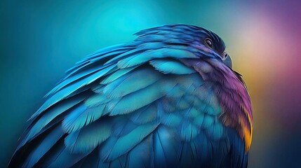 Obraz premium a vibrant bird against a backdrop of blue and purple with a soft light effect