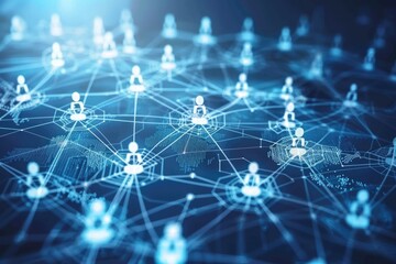 Obraz premium Global business network leveraging digital technology for data exchange and analytics.