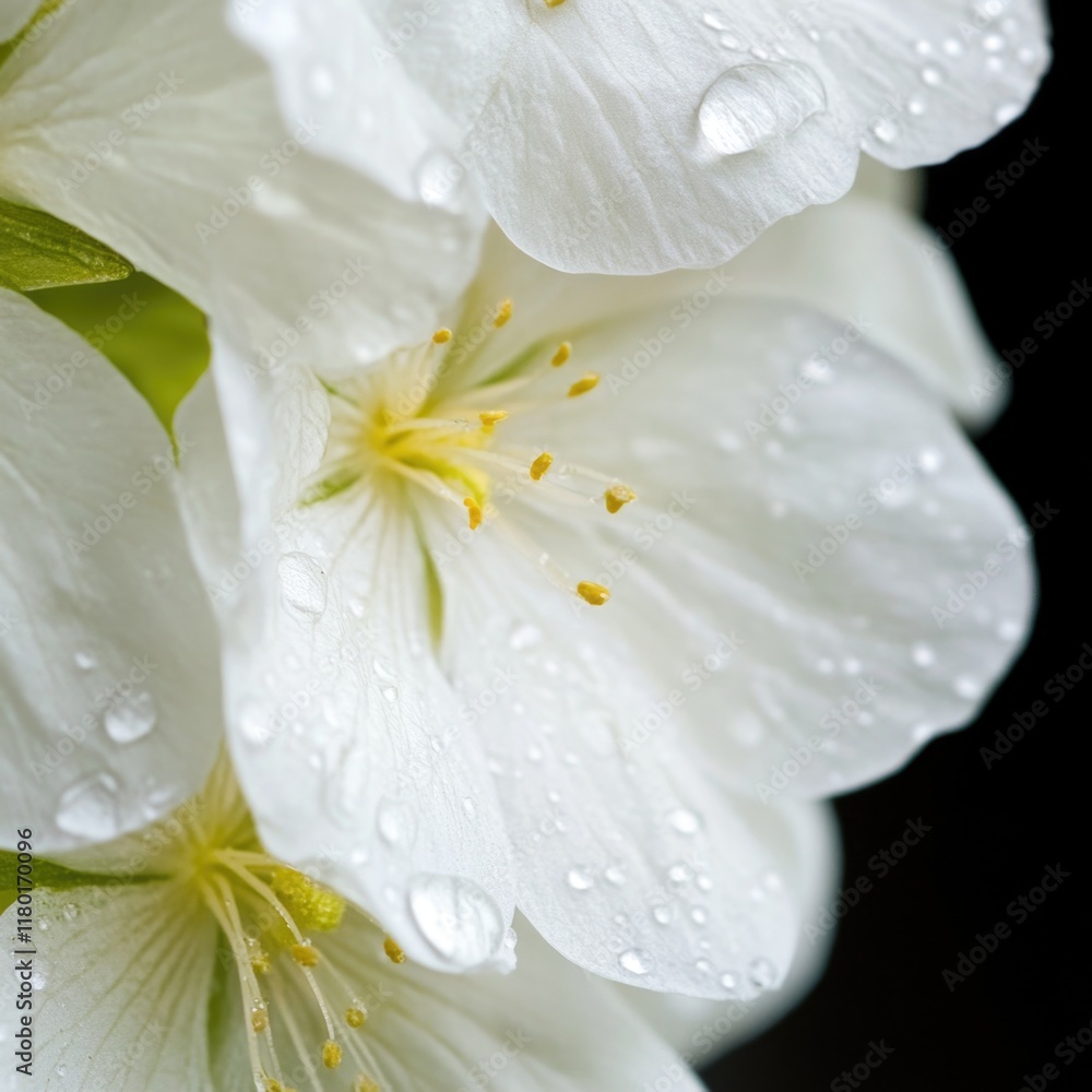 Wall mural Close-up of white flowers with water droplets, ideal for use in advertising, packaging or editorial content