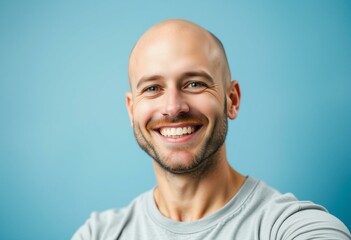 Obraz premium Bald man with a warm smile, standing relaxed