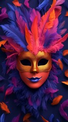 Abstract Carnival celebration featuring neon feather swirls golden confetti bursts and subtle carnival mask motifs over a deep gradient 