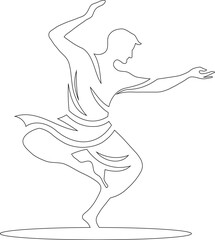 Minimalist illustration in just strokes of a man in a dancing pose
