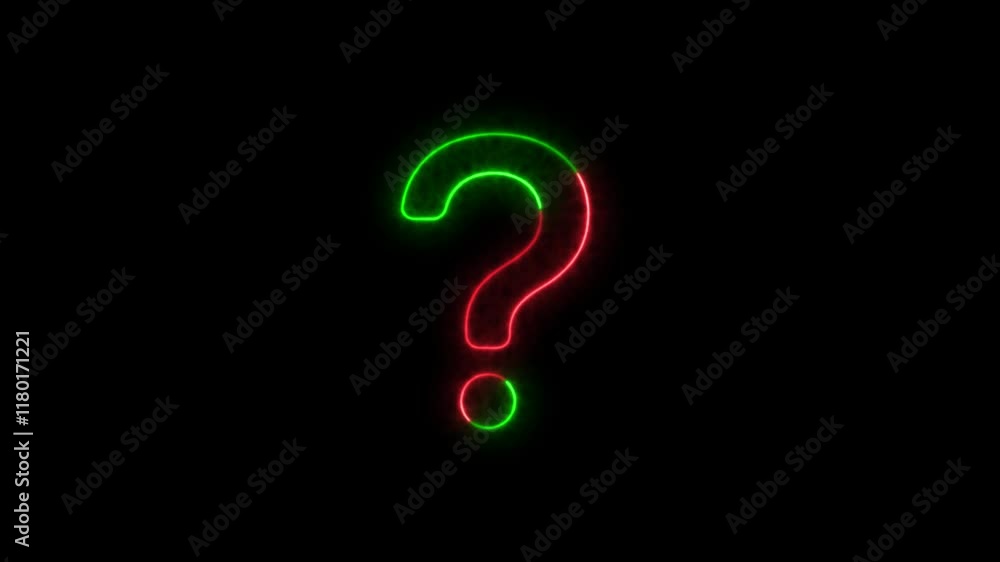 Aufkleber neon glowing question mark icon with animated effect on black background. a moving question mark sym