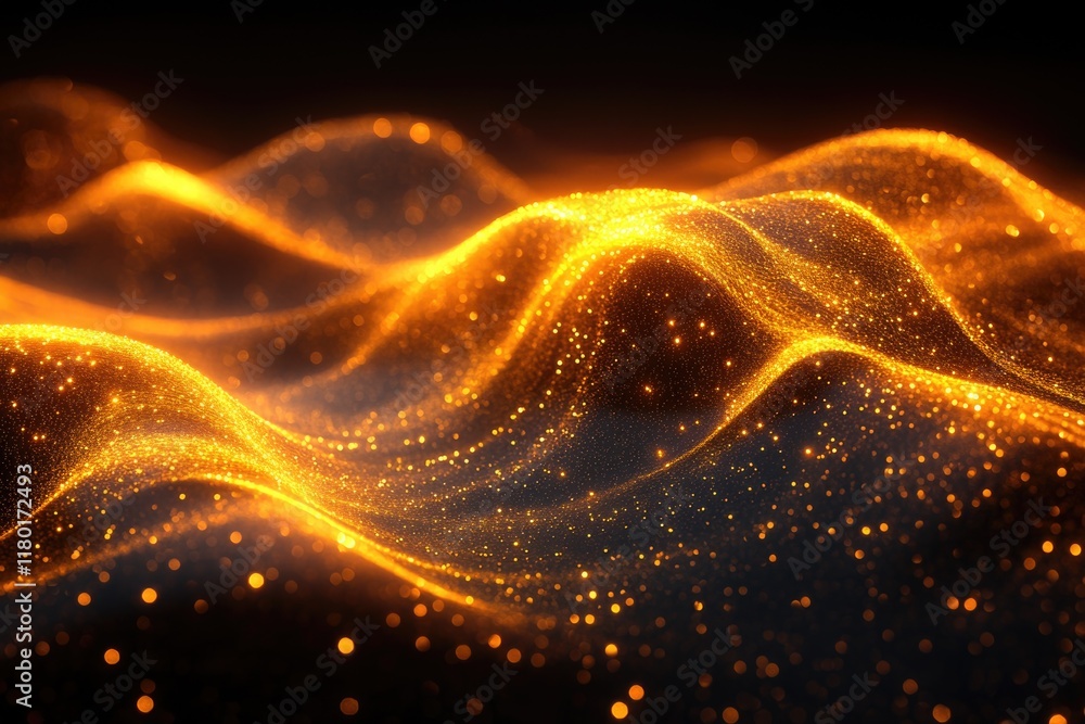 Poster abstract representation of a golden wave with flowing curves and textures