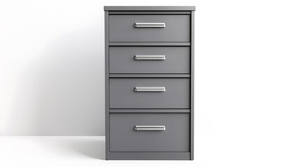 A gray filing cabinet with four drawers