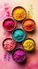 Vibrant Holi Colors in Decorative Bowls on Black Background – Festival of Colors Art 8