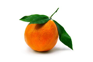 Fresh orange with green leaves on a white background