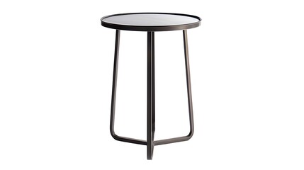 A black table with a round top and three legs