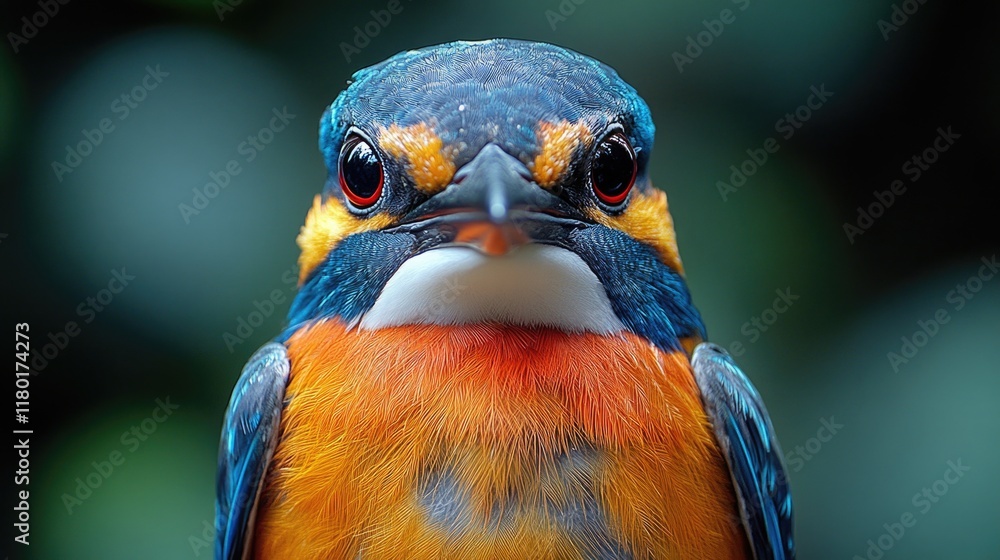Poster A close-up shot of a vibrant bird perched on a tree branch, with bright plumage and sharp features