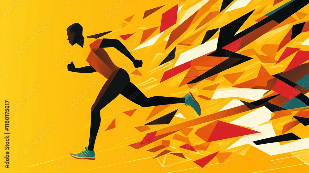 Poster a man sprints against a yellow backdrop, with a splash of paint on one side and another on the image