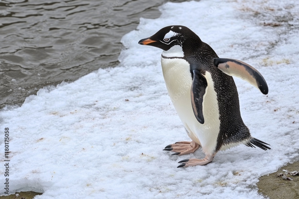 Aufkleber a penguin stands on top of snow-covered ground, ready for its next move