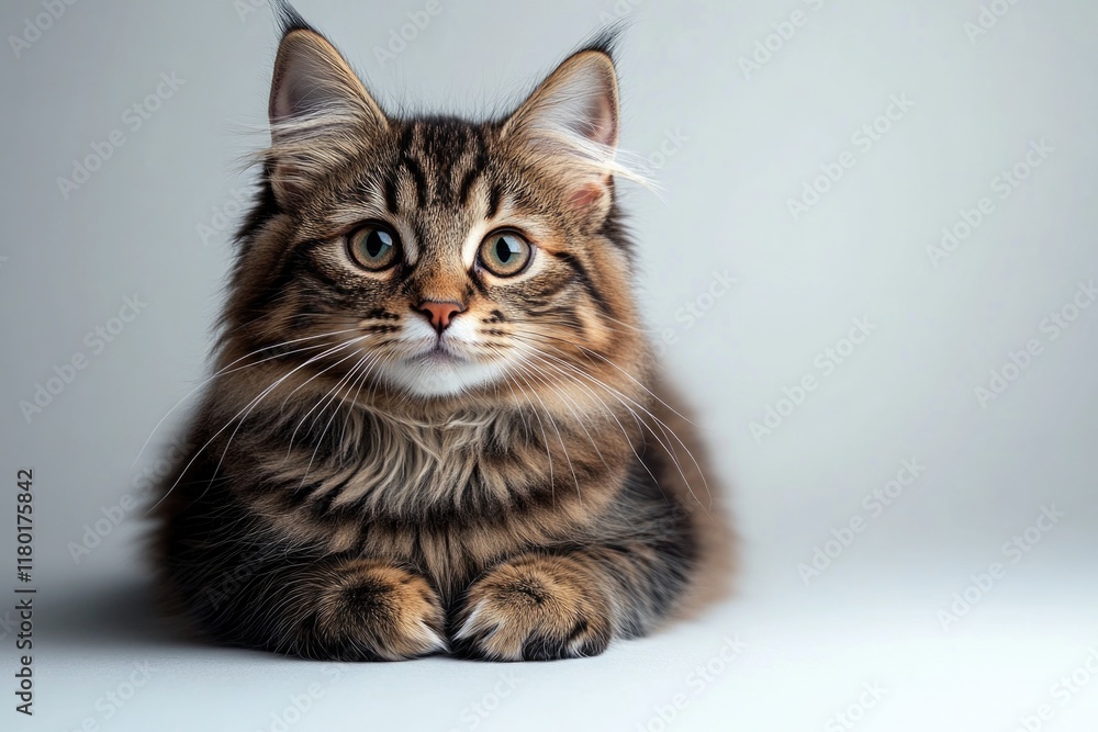 Poster a cat sits calmly on a white surface and looks directly at the camera