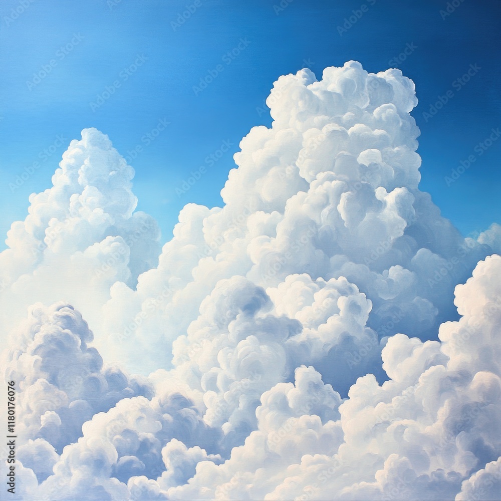 Poster A serene depiction of clouds floating in a bright blue sky, perfect for use as a background or for adding a touch of calm to any design