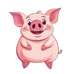 Fototapeta premium A happy cartoon pig stands up with a smile on its face, perfect for illustrations or design projects