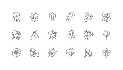 Flowers | Set of line icons with editable stroke
