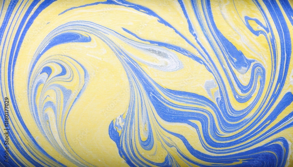 Aufkleber dynamic abstract swirl of blue and yellow marble texture with fluid movement, perfect for modern bac