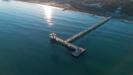 Burgas, Bulgaria - December 22, 2024, : View of the Burgas bridge with people enjoying the view during. Symbol of the city.