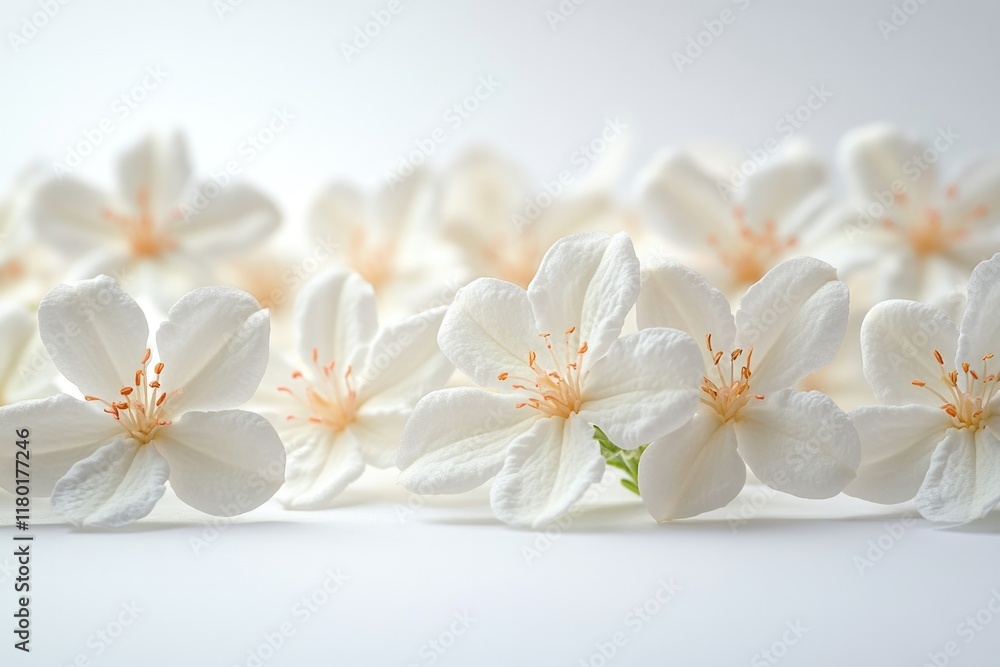 Poster a group of white flowers arranged on a clean white surface, suitable for use in designs and presenta