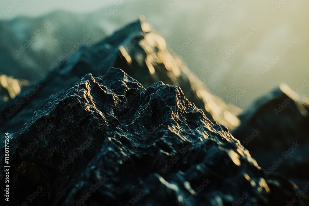 Aufkleber a close-up view of a rocky surface with a mountain in the background, suitable for use in outdoor or