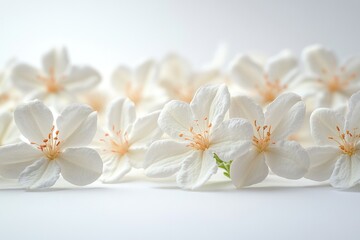 Obraz premium A group of white flowers arranged on a clean white surface, suitable for use in designs and presentations