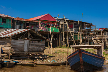 Fototapeta premium Belen neighborhood in Iquitos, Peru. It is presented as a sample of the true jungle culture. Here people travel in boats and live in wooden houses built on the Itaya River.
