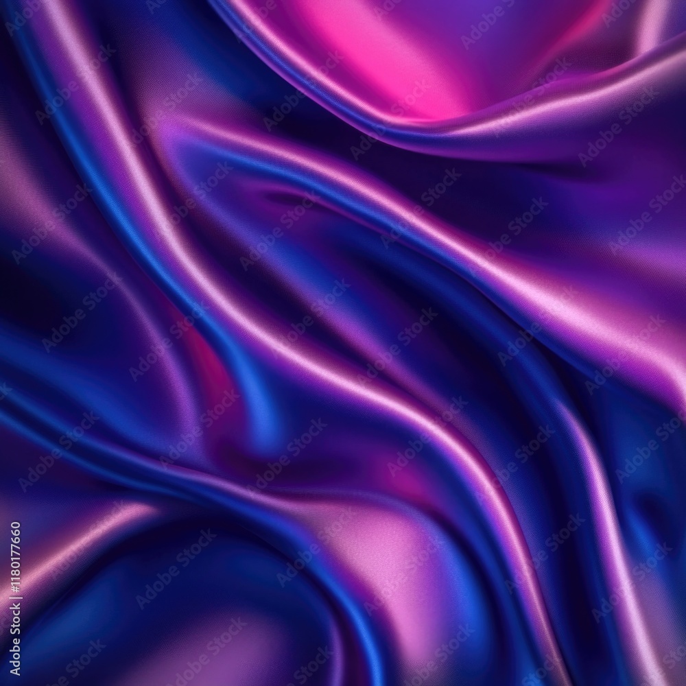 Poster close-up view of intricate silk fabric with purple and blue patterns