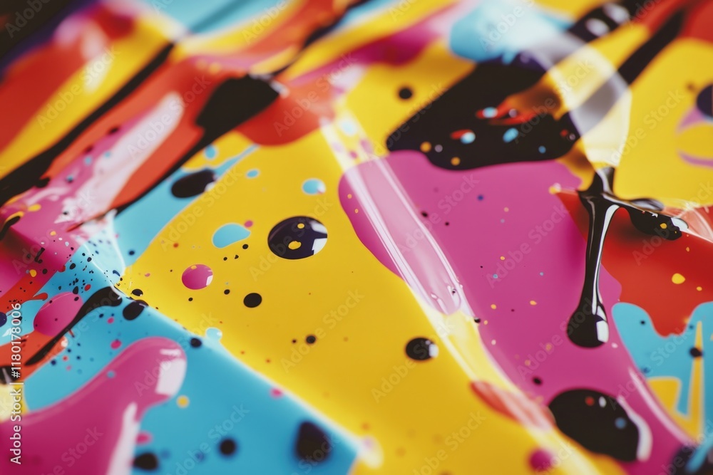 Poster a close-up shot of a vibrant and detailed painting on a table, perfect for use in design or art-rela