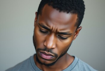 Fototapeta premium Somber male Afro-American portrait with a disappointed expression
