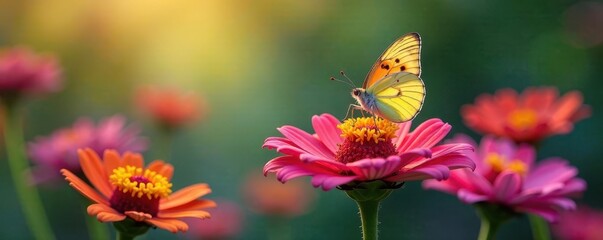 Obraz premium Butterflies sipping nectar from a vibrant flower cluster, nature, nectar